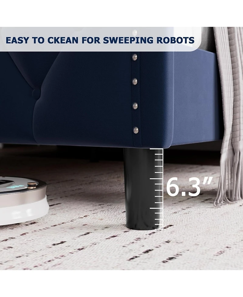 gaomon Full Size Wingback Bed Frame, 4 Drawers, Velvet Upholstered with Charging Station, Button Tufted