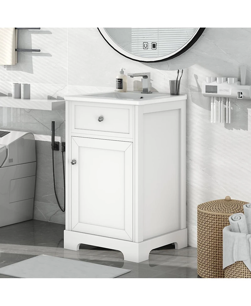 Sillysis 20" Bathroom Vanity with Ceramic Sink, Soft Closing Door & Storage Rack, Freestanding Cabinet for Small Bathrooms