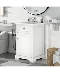 Sillysis 20" Bathroom Vanity with Ceramic Sink, Soft Closing Door & Storage Rack, Freestanding Cabinet for Small Bathrooms