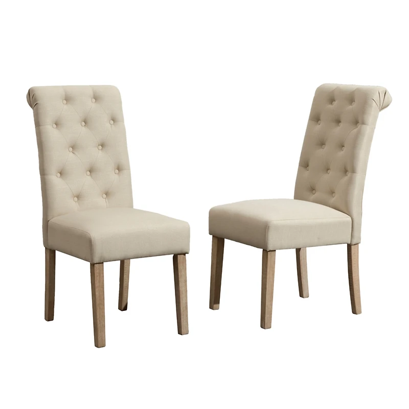 Solid Wood Tufted Parsons Dining Chair, Set of 2, Tan