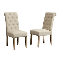 Solid Wood Tufted Parsons Dining Chair, Set of 2, Tan