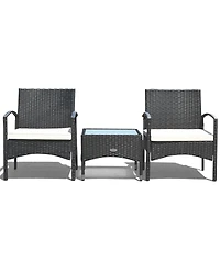 3 Pcs Furniture Set Table & 2 Chair Patio Wicker Rattan W/Cushion