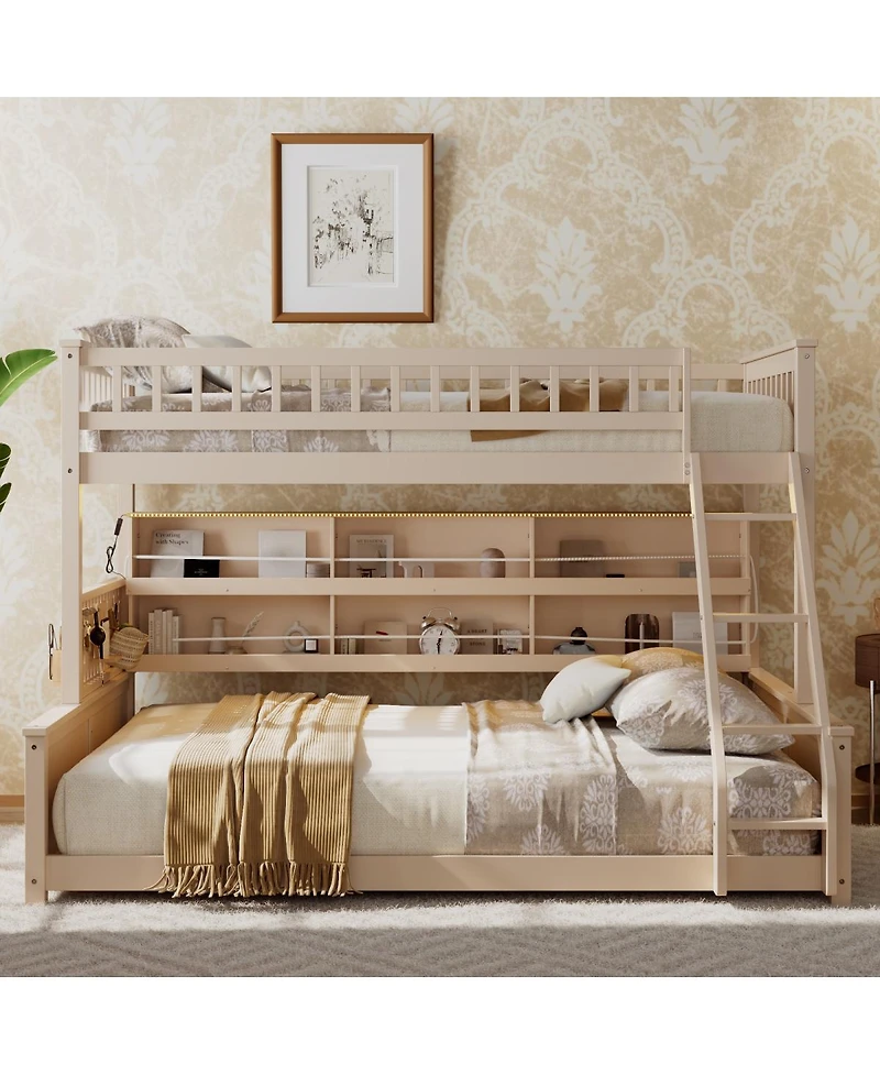 Streamdale Furniture Twin Xl over Bunk Bed with Shelving, Lights & Pegboard