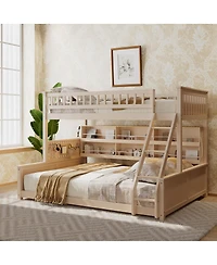 Streamdale Furniture Twin Xl over Bunk Bed with Shelving, Lights & Pegboard
