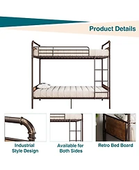 gaomon Twin Metal Bunk Bed Twin Over Twin Heavy Duty Guardrail Ladders Convertible Beds Kids Adults No Box Spring