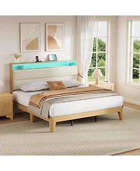 gaomon Boucle Bed Frame with Headboard Led Smart Rgb Charging Multi Functional Storage Platform Easy Build