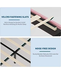 gaomon Twin Princess Platform Bed Frame with Rgb Led Lights Adjustable Velvet Headboard Wood Slat Support No Box Spring