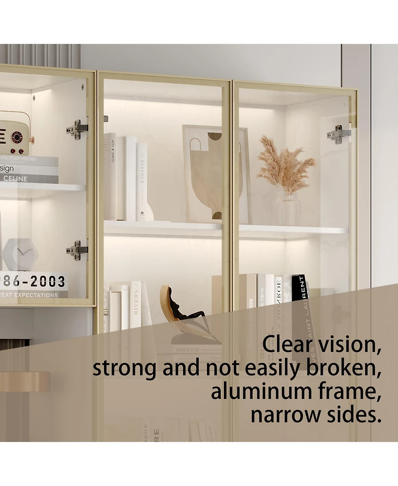 Homsee Large 30-Shelf Wood Standard Bookcase With Doors,Led Lights,Drawers