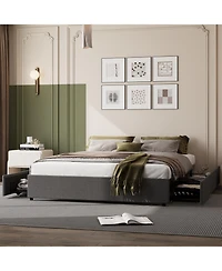 gaomon Full Platform Bed Frame 4 Drawers Linen Upholstery Wood Slats No Box Spring Needed Noise Free Simple