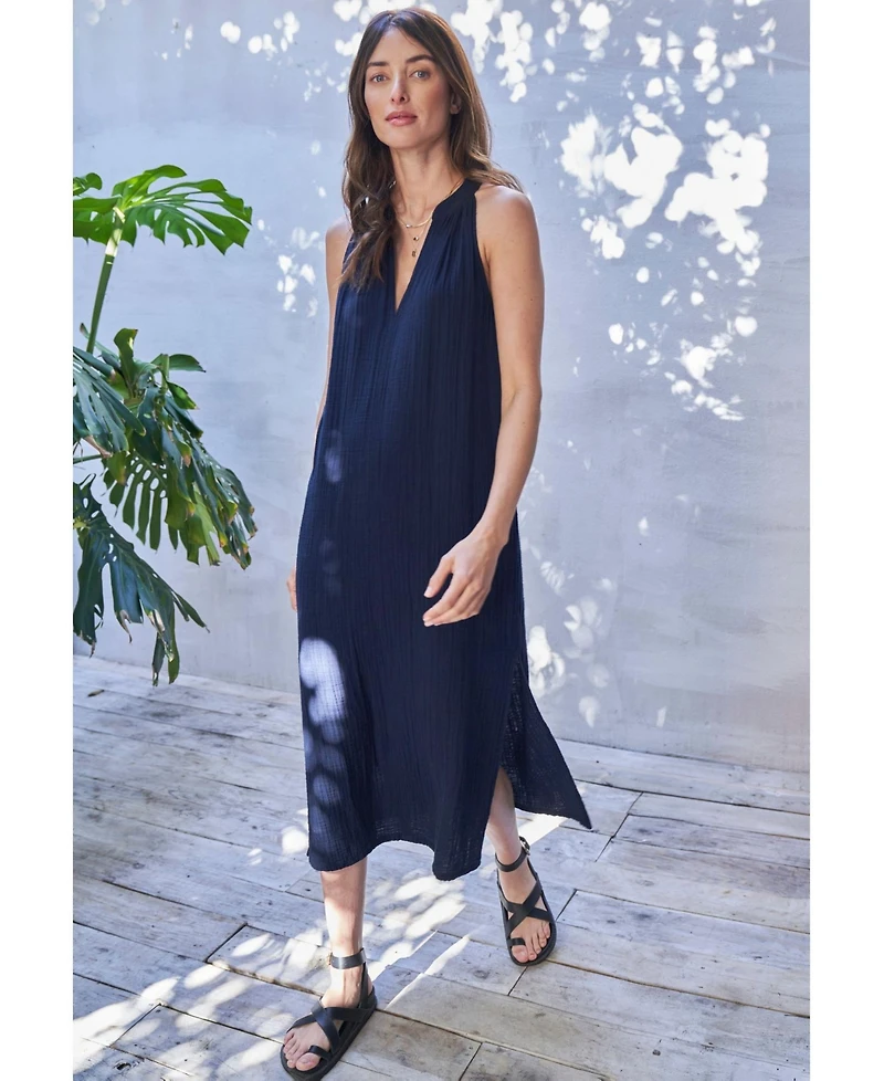 Ocean+Main Women's Sleeveless Gauze Midi Dress with Pockets