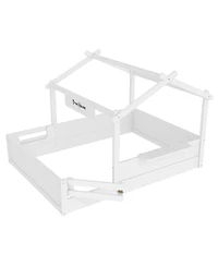 Streamdale Furniture Full Size Floor Bed with Guardrails, Roof, Tray & Signboard