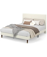 gaomon Corduroy Upholstered Platform Bed Frame with Headboard Minimalist Wood Slats Noise Free No Box Spring Needed