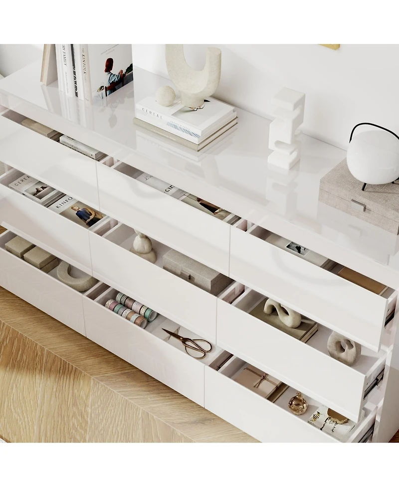 Homsee 63" High Gloss 9 Drawer Dresser,Modern Bedroom Chest