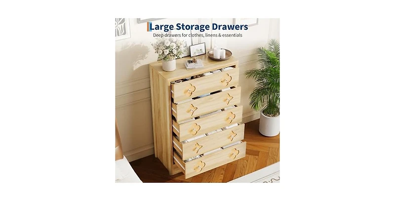gaomon 5 Drawer Tall Dresser for Bedroom, 45'' Boho Chest of Drawers