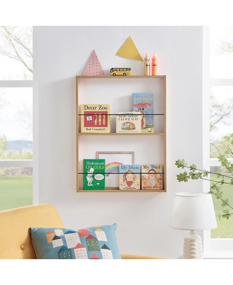 Danya B Steiner Beech Square Wall-Mount Kids Bookcase with Contrasting Rods