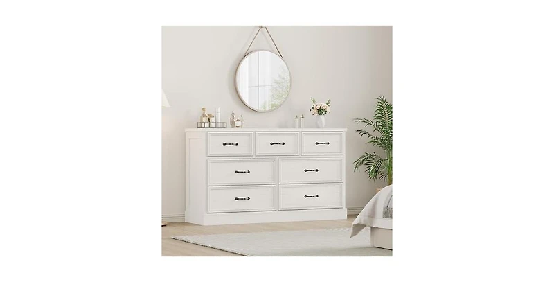 gaomon 7 Drawer Dresser for Bedroom, 55'' Wide Wooden Dressers with Metal Handle, Mid Century Modern Chest of Drawers