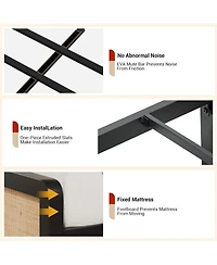 gaomon Queen Platform Bed Frame With Rattan Headboard and Footboard Rounded Corners Metal Slats Enhanced Stability