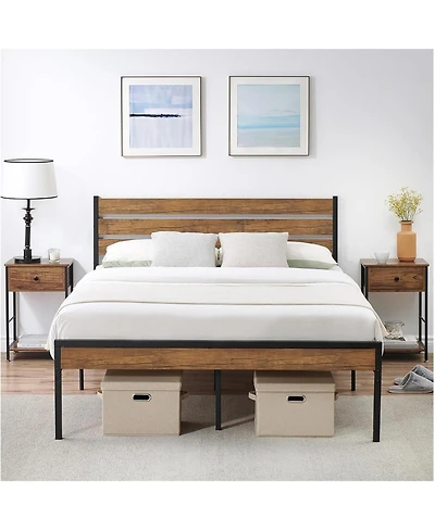 gaomon Queen Bed Frame With Wood Headboard Strong Wooden Slats Under Bed Storage Quiet Design No Box Spring Space Saver