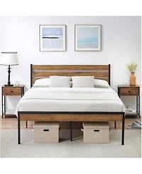 gaomon Queen Bed Frame With Wood Headboard Strong Wooden Slats Under Bed Storage Quiet Design No Box Spring Space Saver
