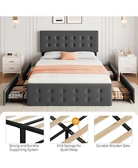 gaomon Full Bed Frame With 4 Drawers Adjustable Upholstered Headboard Linen Fabric No Box Spring