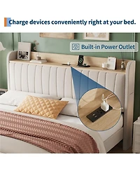 gaomon King Upholstered Bed Frame With Storage Headboard Charging Drawers Platform No Box Spring Easy Build