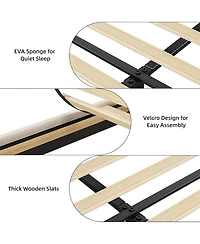 gaomon Queen Bed Frame With Drawer Upholstered Storage Headboard Charging Platform Wood Slats No Box Spring