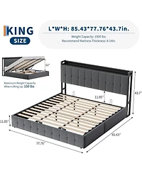 gaomon King Hydraulic Lift Up Storage Upholstered Bed Frame Button Headboard Heavy Metal Platform Wood Slats Noise