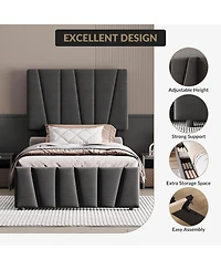 gaomon Bed Frame with 4 Storage Drawers and Headboard, Upholstered Platform Bed Frame with Wooden Slats Support, No Box Spring Needed, Noise Free