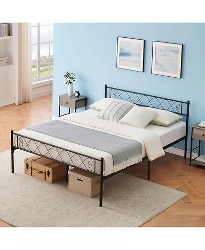 gaomon Queen Metal Platform Bed Frame With Headboard Storage Capacity Steel Slats Modern No Box Spring Easy Assembly