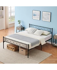 gaomon Queen Metal Platform Bed Frame With Headboard Storage Capacity Steel Slats Modern No Box Spring Easy Assembly