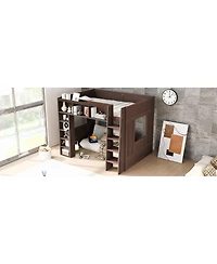 Streamdale Furniture Queen Size Wooden Loft Bed with Storage Cabinets and Shelves