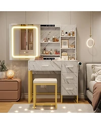 gaomon Makeup Vanity Desk with Lighted Mirror and Built-in Charging Station