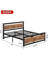 gaomon Bed Frame Industrial Platform With Headboard Easy Assembly Mattress Frame Retro Brown No Box Spring Needed