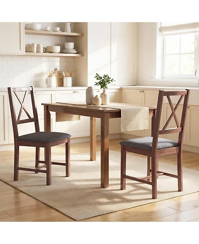 Homcom Farmhouse Wooden Dining Chairs Set of Fabric Kitchen Chairs