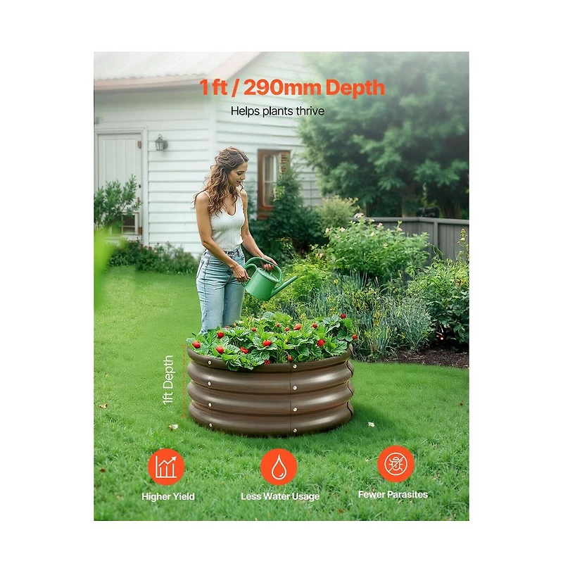 Slickblue 3 Piece Galvanized Steel Planter Boxes Open Bottom Wood Grain