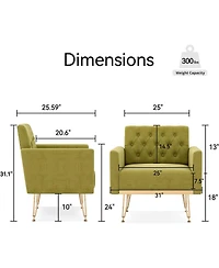 Streamdale Furniture Velvet Tufted Armchair with Gold Metal Leg