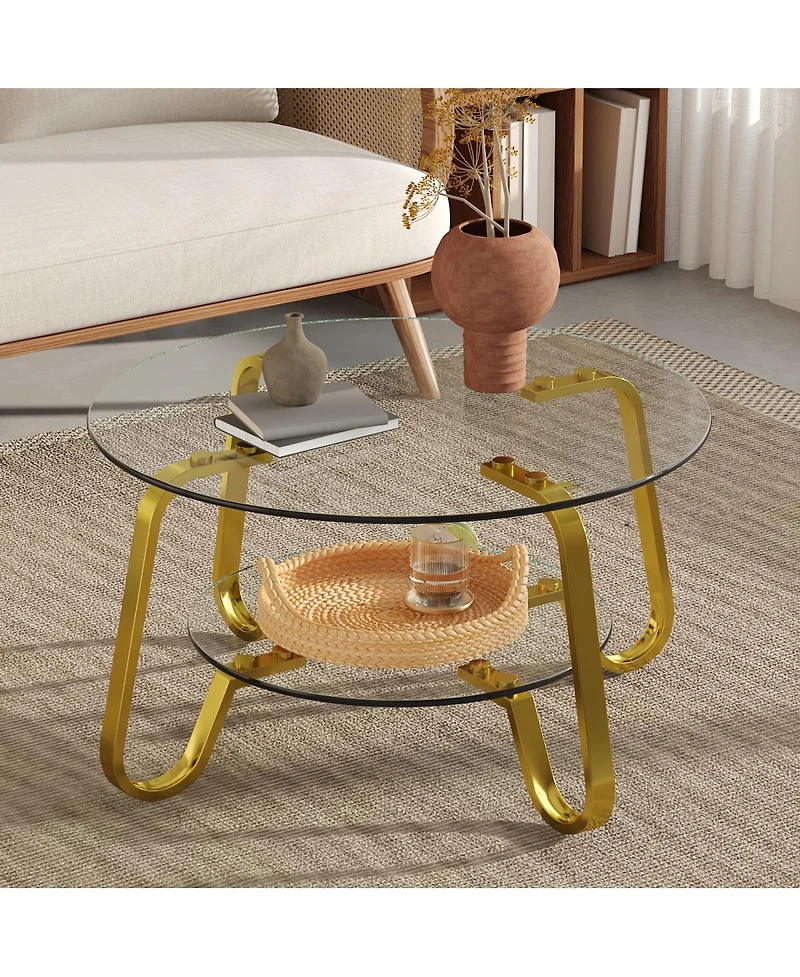 Streamdale Furniture Retro minimalist metal frame glass coffee table, 31.5