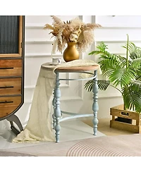 Streamdale Furniture Rustic Wooden Carved Coffee Table, Round End Table For Living Room