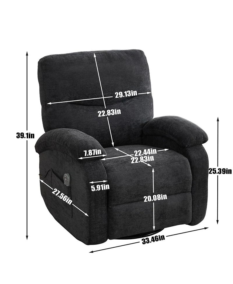 Streamdale Furniture Hot massage manual lounge chair with rocker arms, rotating fabric, cup holder