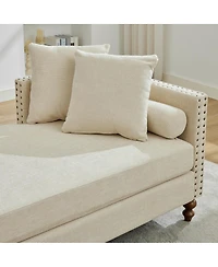 Streamdale Furniture Chenille Chaise Lounge with Aged Brass Nailheads