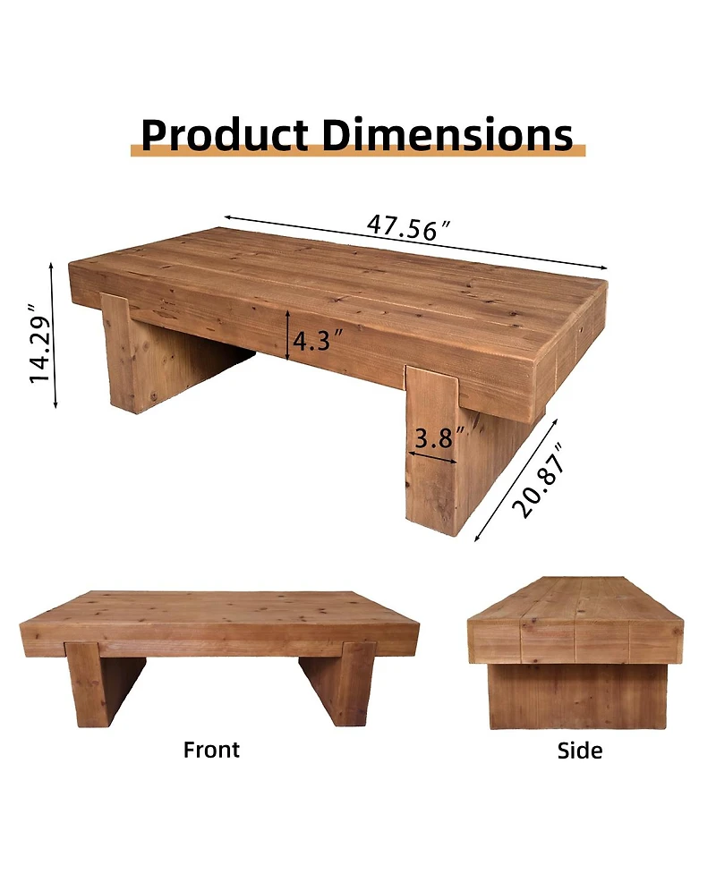 Streamdale Furniture Solid Wood Coffee Table: Modern Minimalist & Rustic Style