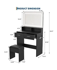 gaomon Modern Small Makeup Vanity Set with 3-Color Led Mirror, 2 Drawers, Stool and Power Outlet