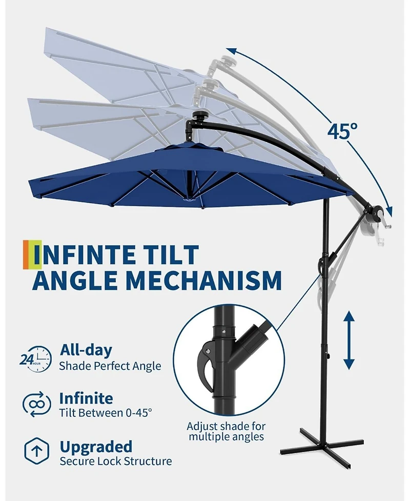 gaomon Offset Patio Umbrella with Base, Rotation Cantilever Umbrella, Outdoor Patio Umbrella with Infinite Tilt for Deck Poolside Lawn and Backyard