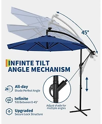 gaomon Offset Patio Umbrella with Base, Rotation Cantilever Umbrella, Outdoor Patio Umbrella with Infinite Tilt for Deck Poolside Lawn and Backyard