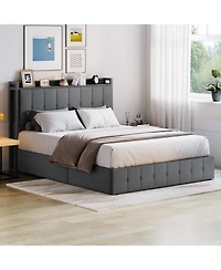 gaomon Lift Up Storage Bed Frame Velvet Upholstered Hydraulic Platform Storage Headboard Wood Slats No Box Spring