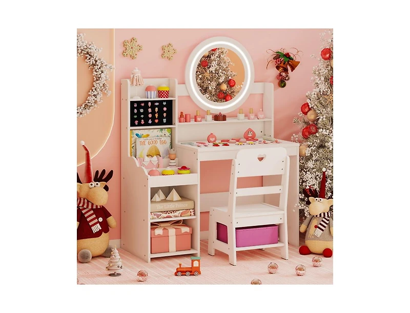 Slickblue Children s Lighted Vanity Desk Pretend Play Dressing Table