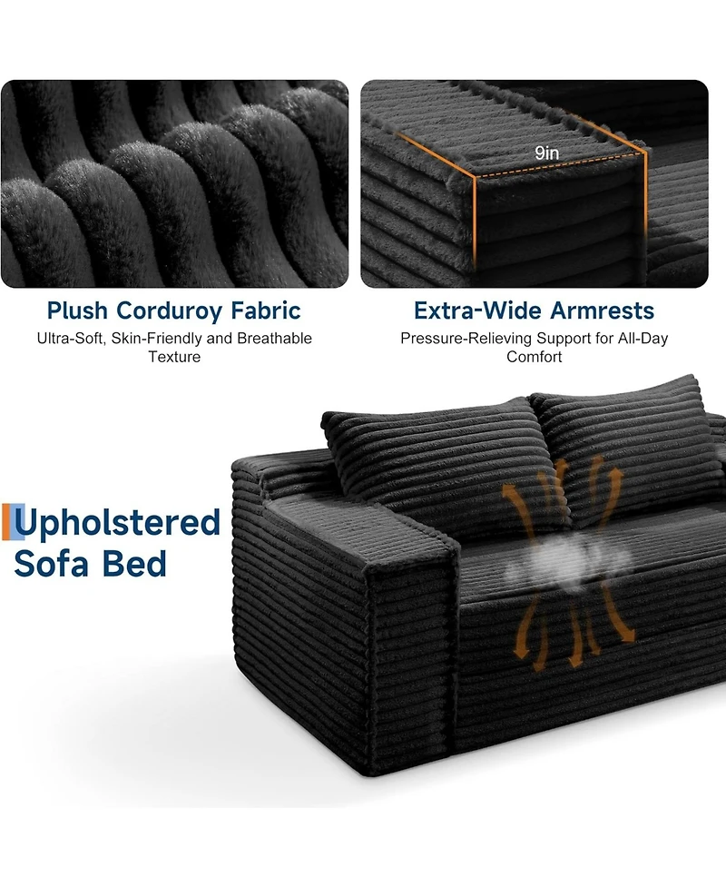 gaomon 75" Convertible Sofa Bed, Boneless Couch Bed with 2 Pillow, Folding Pull Out Couch, Loveseat Sleeper Sofa, Futon Couch for Living Room Bedroom