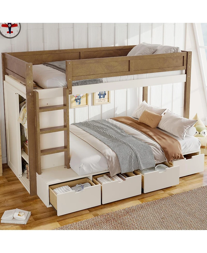 Streamdale Furniture Twin over Twin/Twin Xl over Full Bunk Bed with Storage & Wardrobe