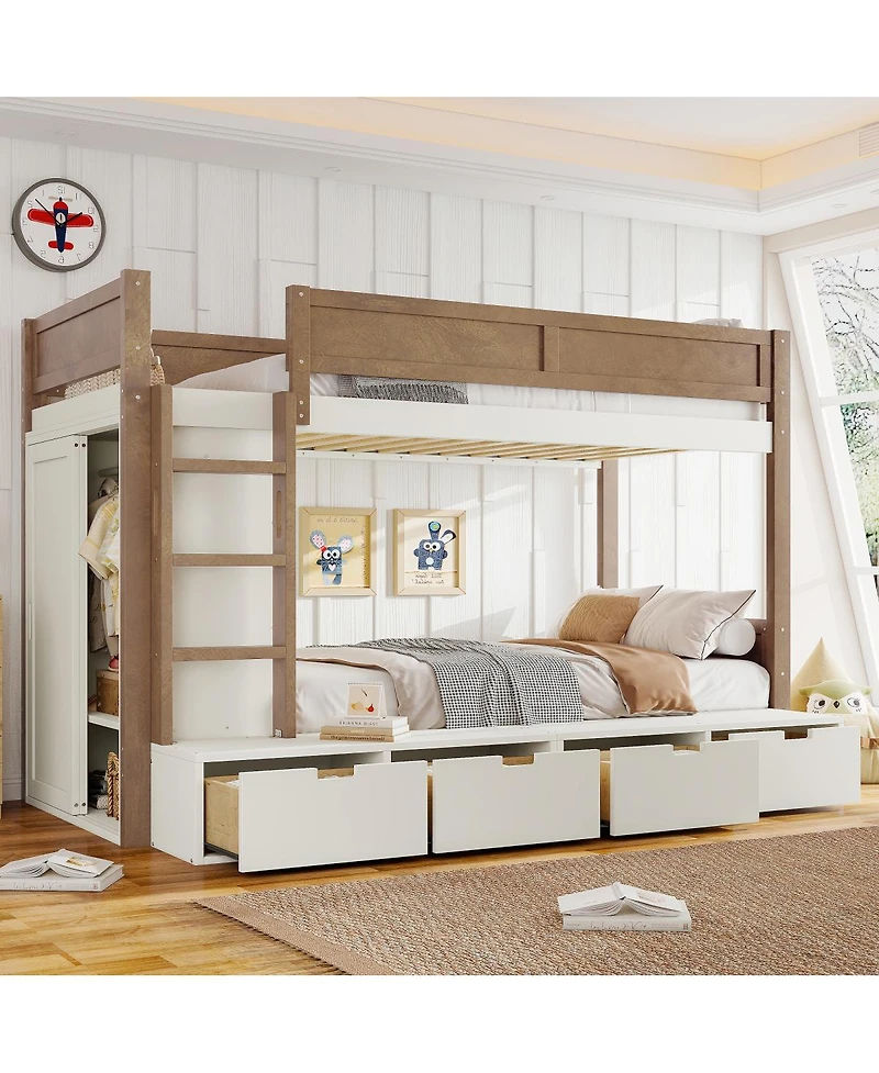 Streamdale Furniture Twin over Twin/Twin Xl over Full Bunk Bed with Storage & Wardrobe
