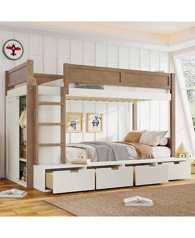 Streamdale Furniture Twin over Twin/Twin Xl over Full Bunk Bed with Storage & Wardrobe
